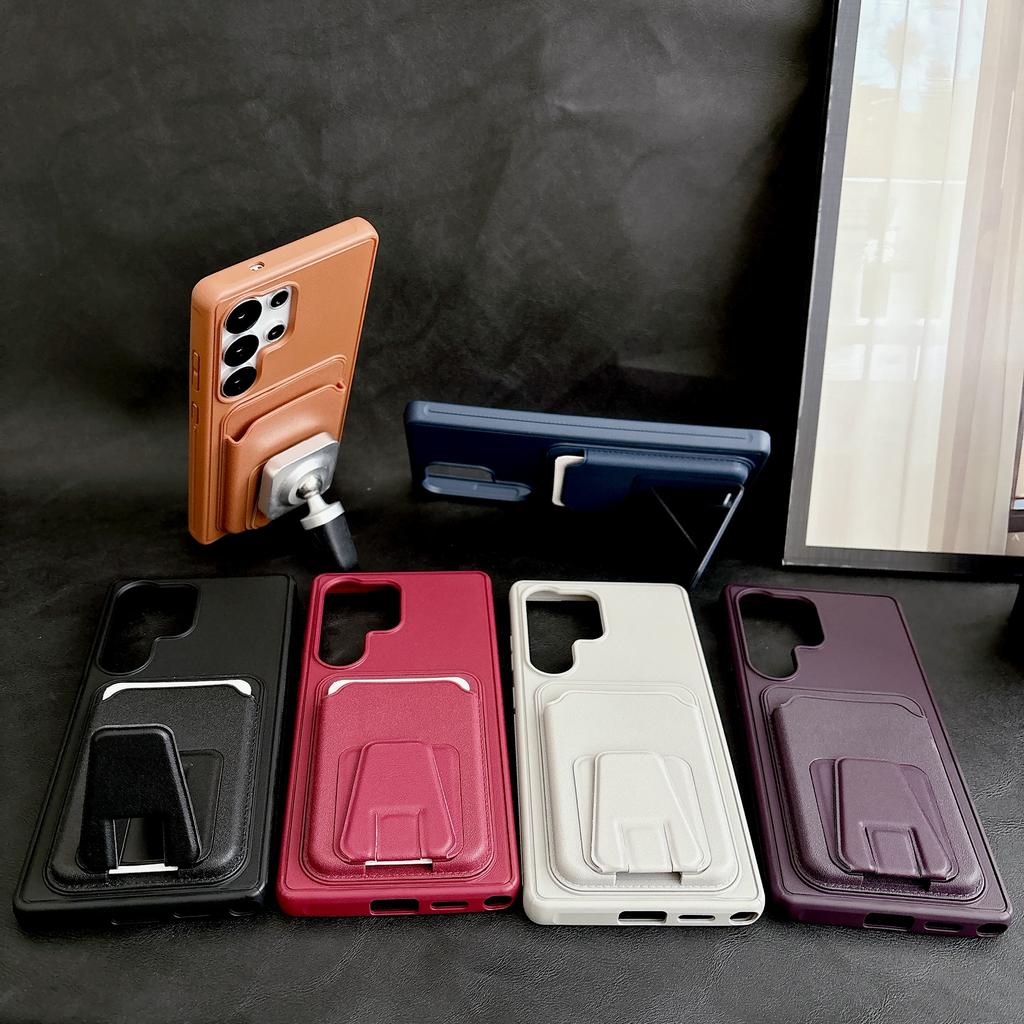 Business Solid Color Phone Case For Samsung S26 Ultra S25 Plus S24 A36 A56 A17 A07 Slim Fit Shockproof Trifold Card holder Cover