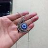 Trendy Personality Turkish Blue Eyes Hollowed-out Pattern Crescent Moon Sun Evil Eye Pendant Necklace for Women Men Jewelry Gift
