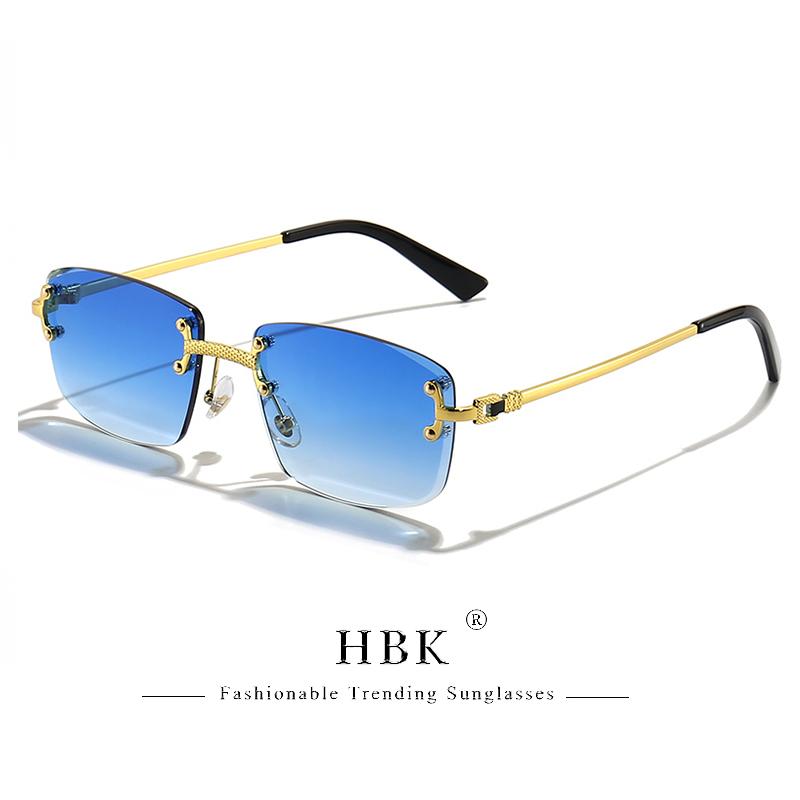 Occhiali da Sole HBK Senza Montatura Quadrati Donna Retro Metallo Occhiali da Sole Uomo Lusso Festa Business Lenti Sfumate Stile Estate 2024