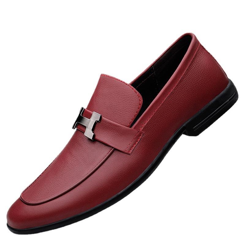 Square heel British gentleman's style driving shoes men's one-pedal leather splicing round head large set of casual shoes