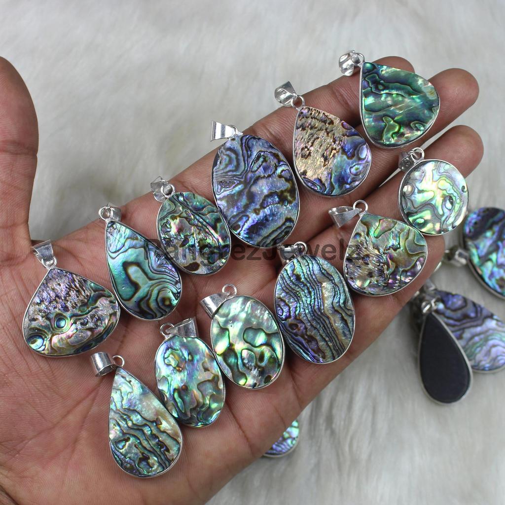 Abalone shell Gemstone Pendant Jewelry 925 Sterling Silver Pendant Necklace Bulk Wholesale Bezel Set Gemstone Pendant Making For Jewelry