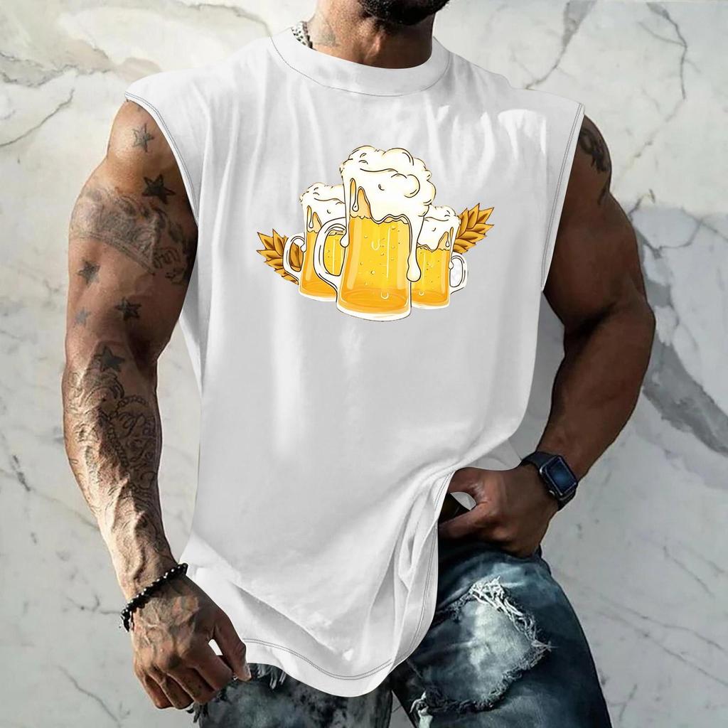 Men Sleeveless Tank Top Loose Fit Casual Streetwear Sport Vest with Textured Pattern Printed Design for Everyday Vacation Wear