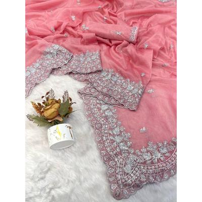 Soft Fabrics with Embroidery C Pallu Work with Cut Work Border Saree