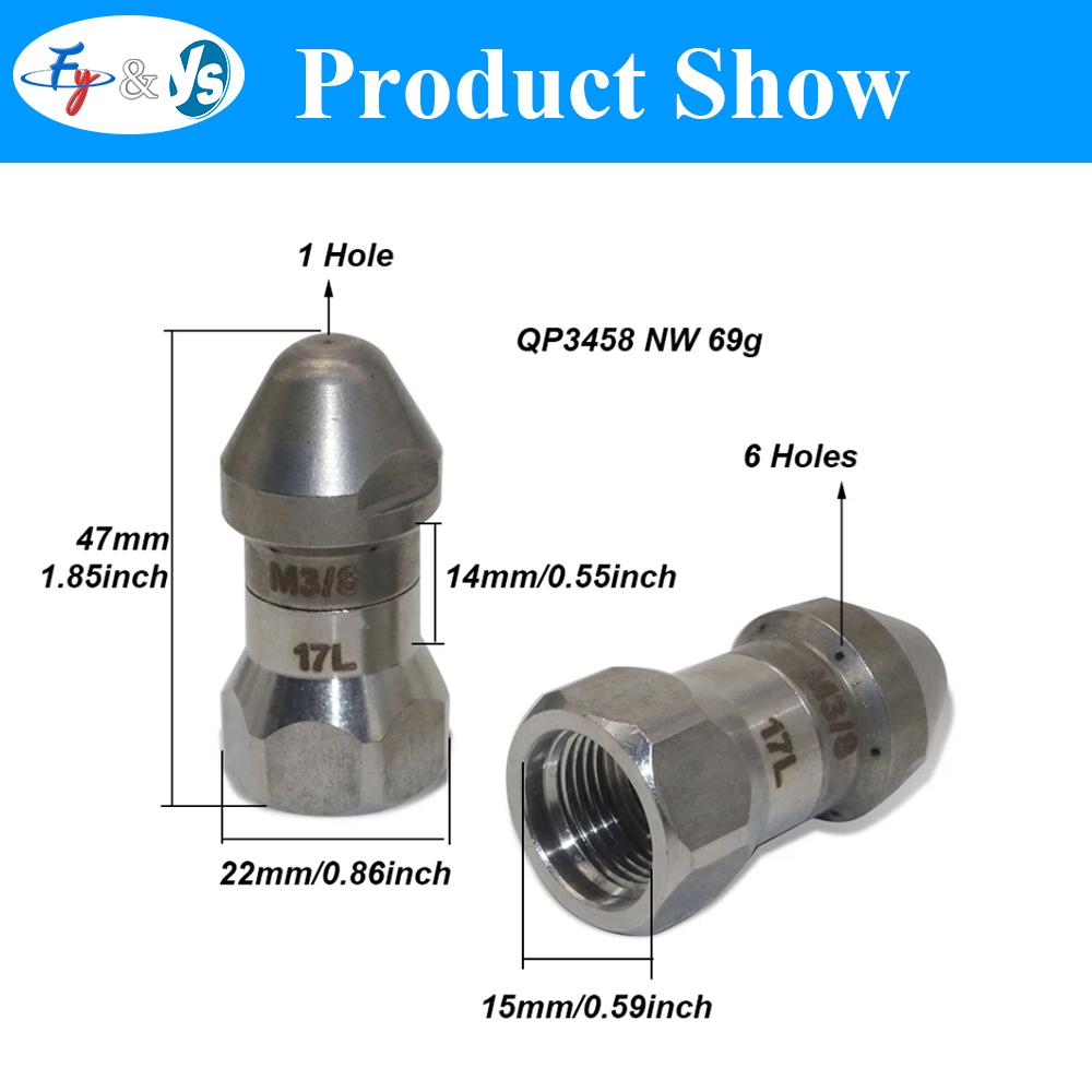 Stainless Steel Sewer Cleaning Nozzle Random Flow Front 1 Back 6 Drain Blaster Pipe Unclogging Internal Cleaning Dirt Flushing
