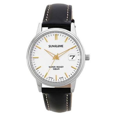 J-AXIS menn MJG-D09-BK (Sølv/svart skinnbånd for menn Sun Flame) Rundklokke Svart Analog