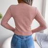 Women Slim Fit Long Sleeve Knitted Sweater Fall Winter Solid Color Cutout Twist All Match Tops