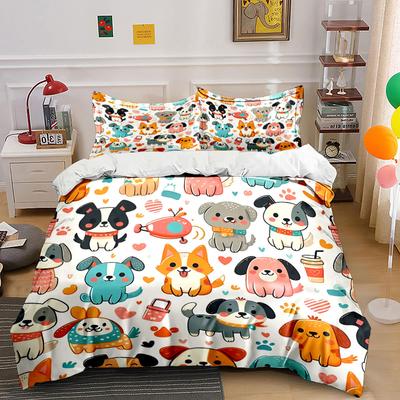 Cute Cartoon Dogs Pattern Set Bedding Duvet Cover Set Duvet Cover Pillowcases (1*Duvet Cover 2*Pillowcases, Without Duvet Insert)