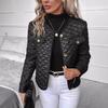 Autumn Winter Women's Black Diamond Quilted Jacket, Cropped Cotton Coat with Thermal Insulation, Short Padded Blazer for Elegant Style