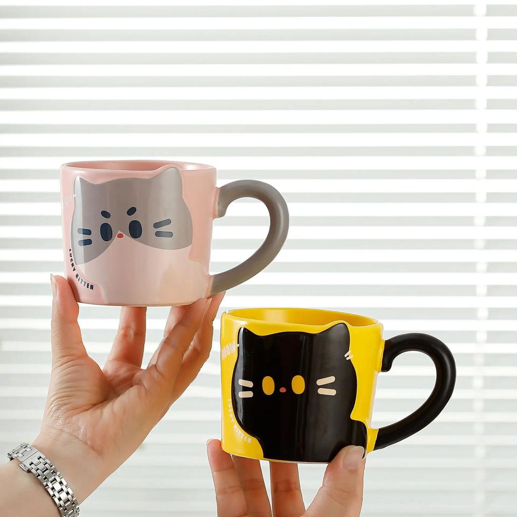 Japanese Cartoon Cat Coffee Cup Cat Pattern Cute Breakfast Cup Creative Coffee Mug Milk Cup Gift Ceramic Mug Kitchen Supplies