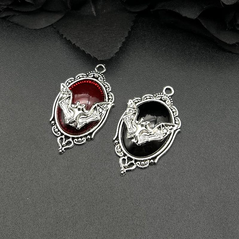 4pcs Gothic Vampire Bat Silver Plated Framed Bat Cameo Charms Halloween Witch Pendant Fit Jewelry Making DIY Jewelry Findings