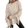 Loose Fleece Sweatshirt Round Neck Side Split Long Sleeve Casual Top For Women
