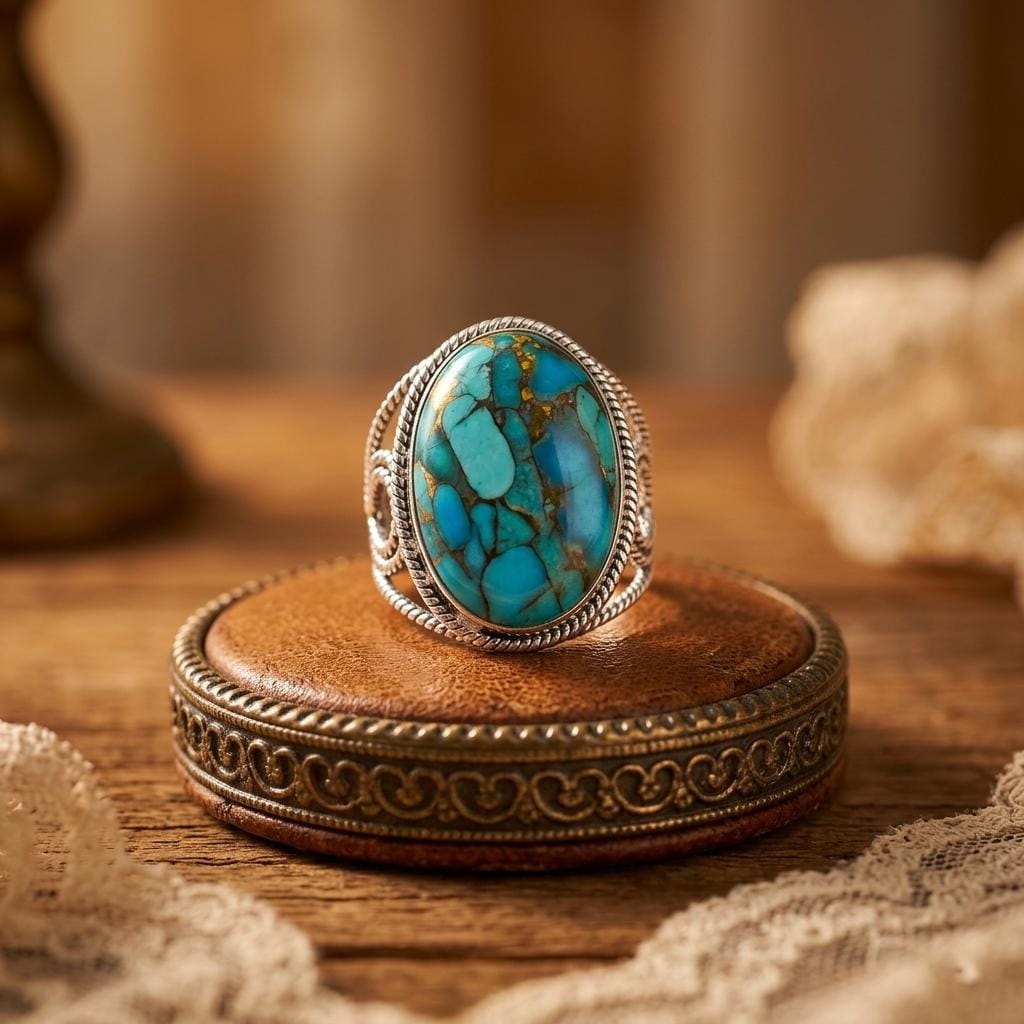 Natural Copper Turquoise Ring, 925 Sterling Silver Ring, Statement Ring, Bohemian Ring, Women Ring, Mohave Turquoise Ring, Gift For Her