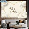 2D Flat Printing Mr & Mrs White Rose Background Cloth for Wedding