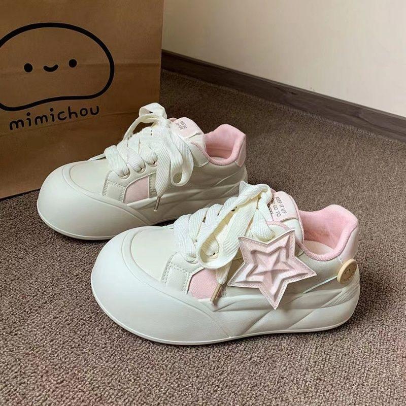 Cute ugly cute big head star bread shoes women's autumn new thick baseplate shoes student versatile round head