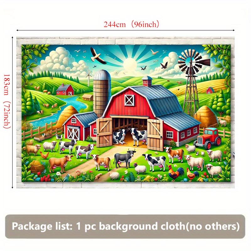 Farmhouse Scene Wall Banner - Vibrant Farm Animals and Rural Barn Design Farmhouse Decoration