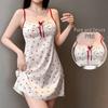 Camisola de Seda Gelo Estilo Coreano com Bolinhas, Almofada no Peito e Detalhe de Laço Doce