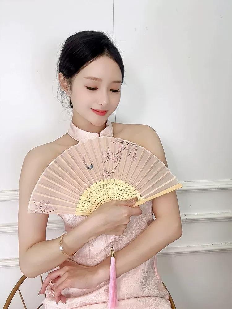 Traditional Folding Fan for Summer, Portable Folding Fan for Hanfu Dance, Qipao Show, New Chinese Style, Portable Gift Bamboo Fan