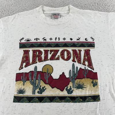 Maglietta Arizona Vintage Uomo Taglia L Bianca Tramonto del Deserto Sud-Ovest Cactus T-shirt Anni '90