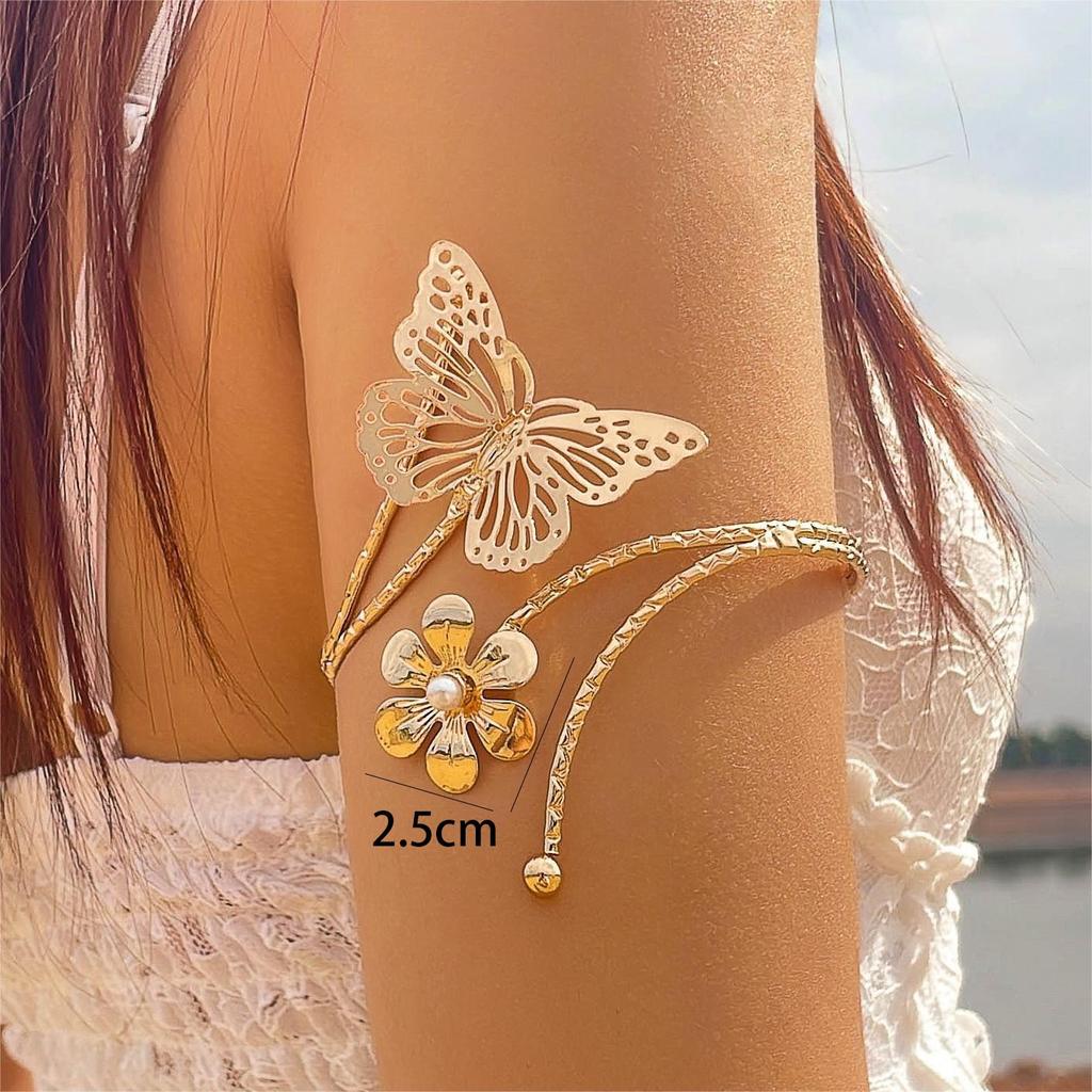 Accessories, Korean version exaggerated flower bracelet, simple metal hollow butterfly open arm bracelet for women