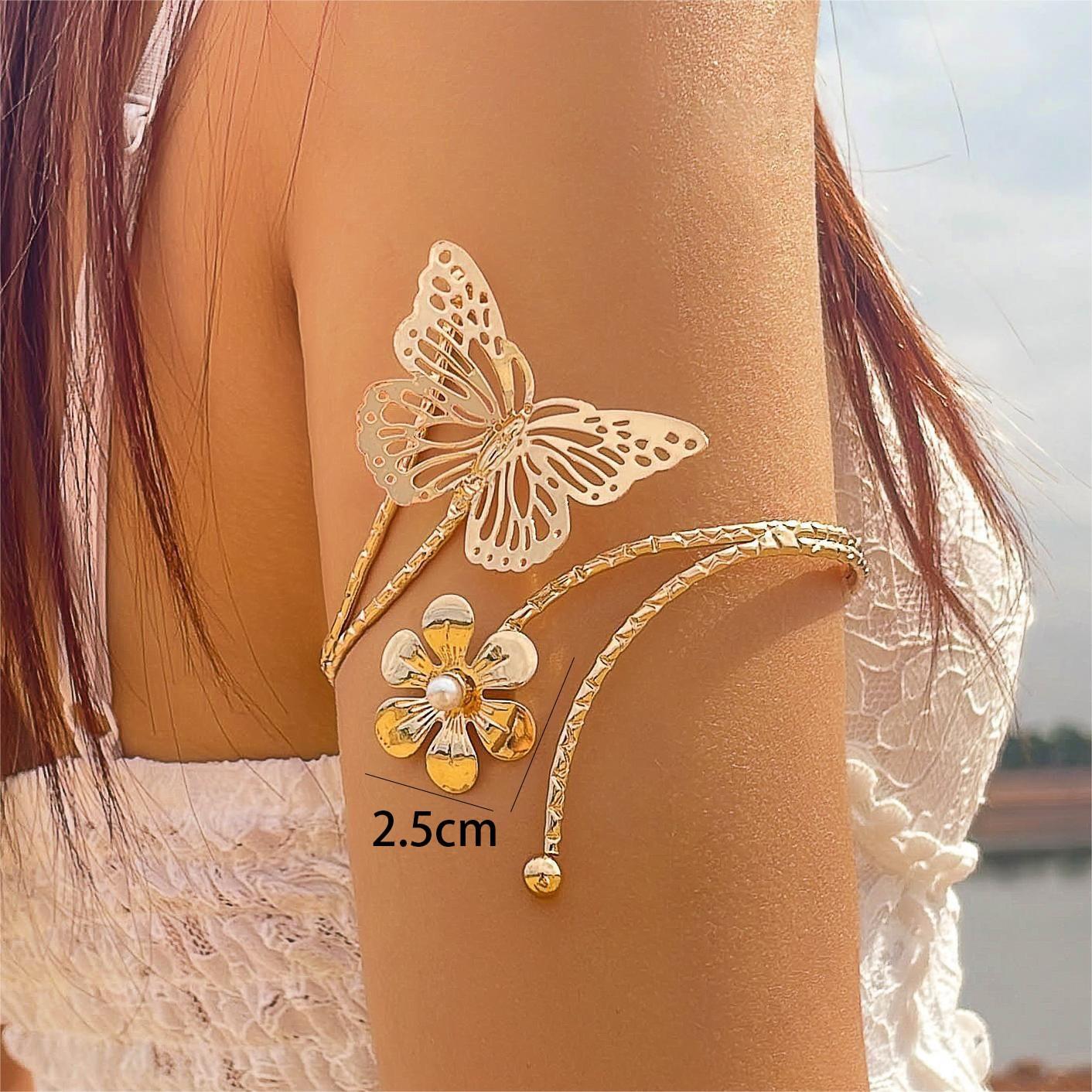 Accessories, Korean version exaggerated flower bracelet, simple metal hollow butterfly open arm bracelet for women