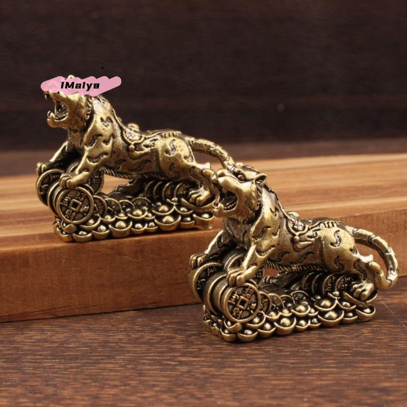 M-Brass Tiger Figurine Collectible Ideal For Home Office Decor Versatile Placement Vintage Lucky Ornament Zodiac Tiger Statue