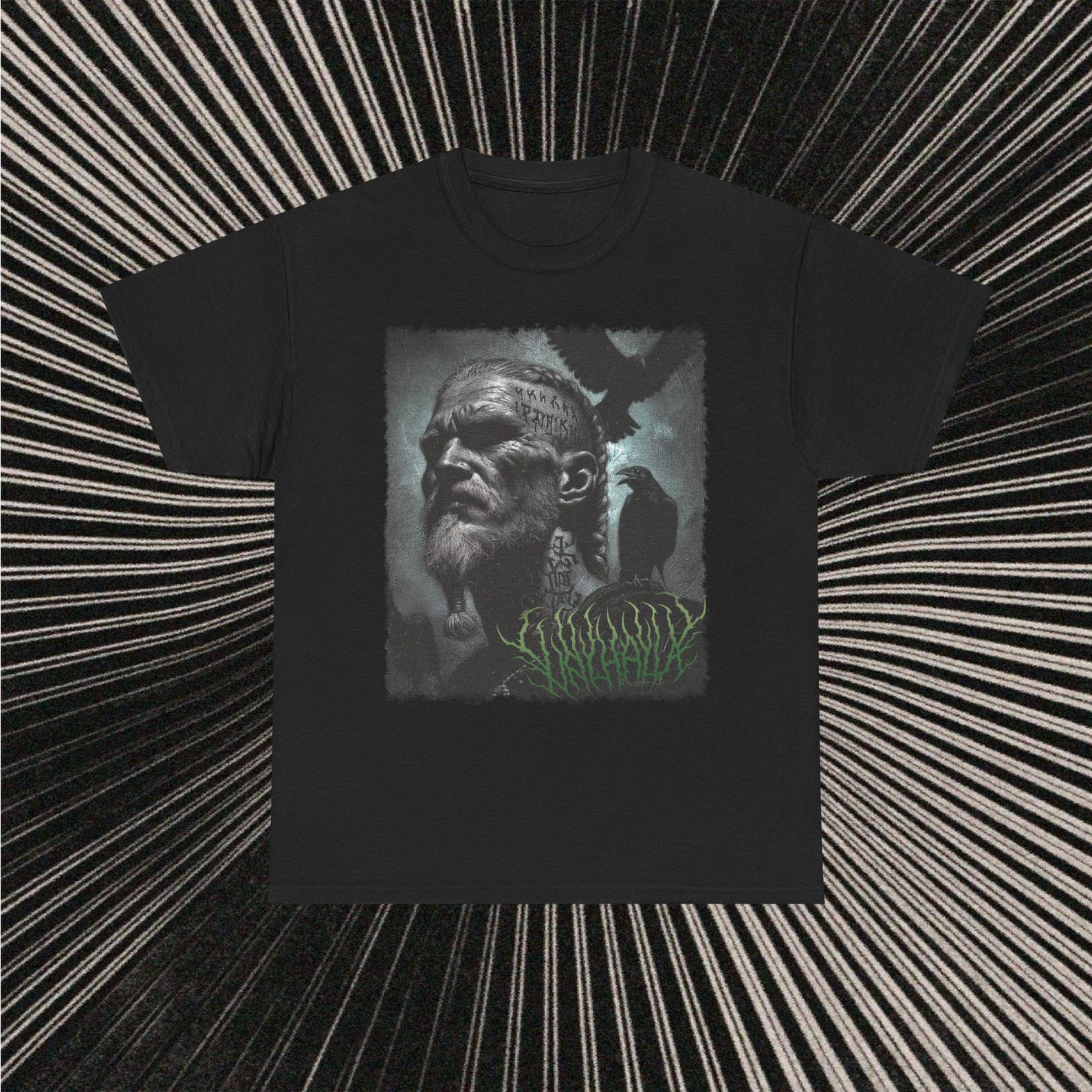 Valhalla Viking Graphic Tee: Norse Mythology Raven Metalcore Shirt XL