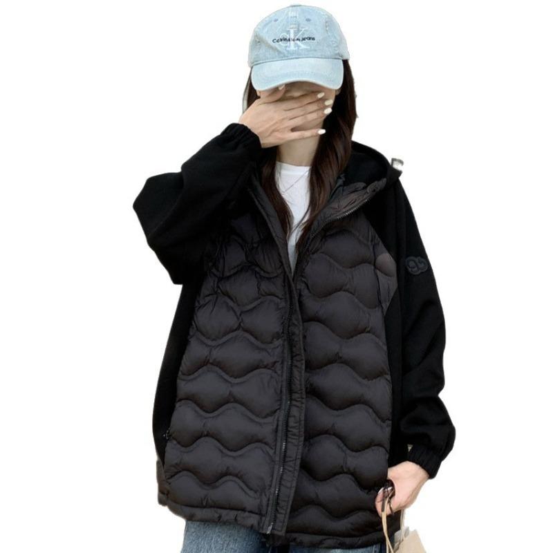 Large size new hooded cotton-padded clothes women's light jacket cotton-padded jacket sleeves splicing loose cotton-padded clothes girlfriend clothes