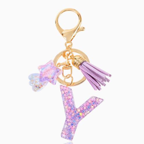 Purple Letter Y Keychain, Initial Keyring for Keys, Bags and Backpacks