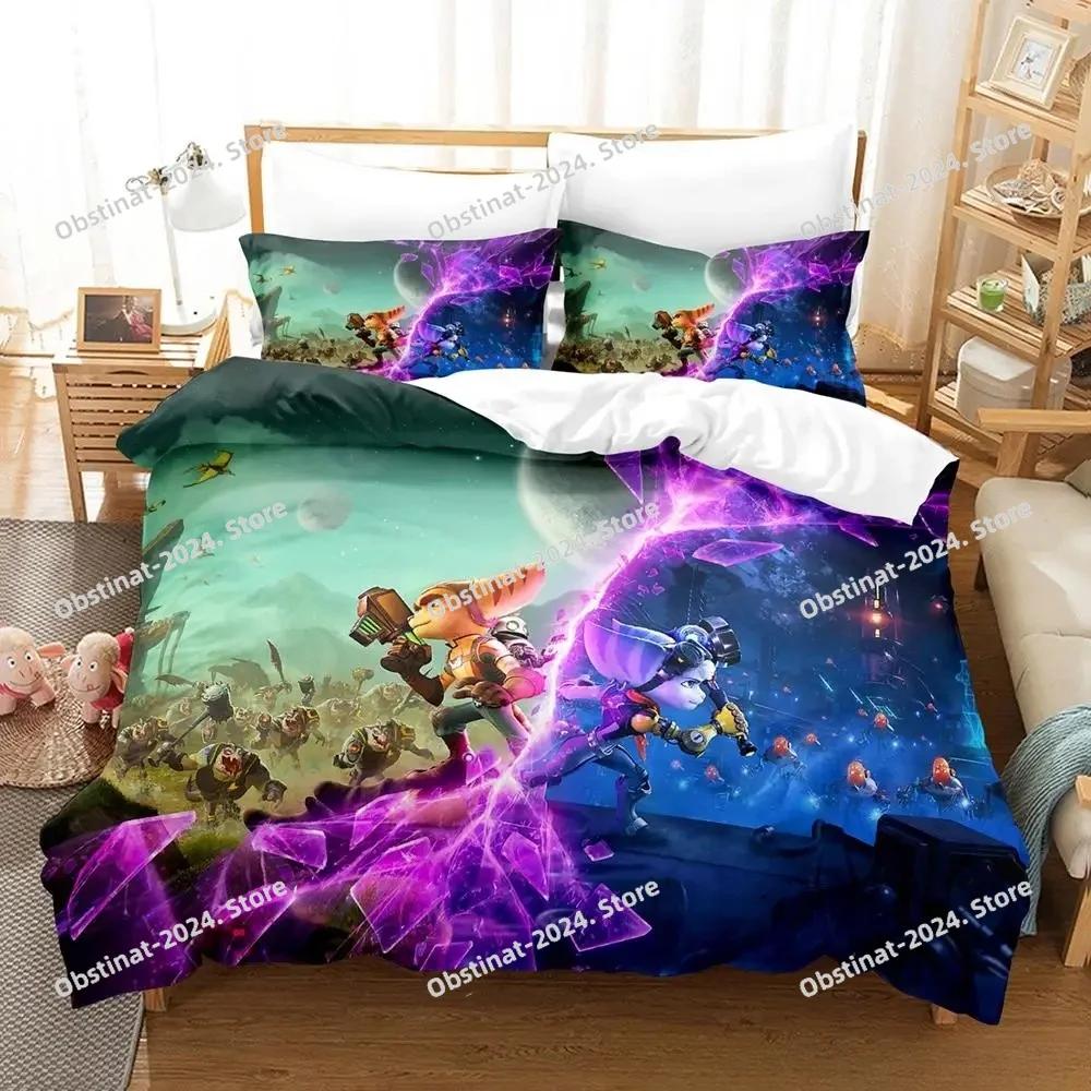 

Personelity Game Anime Ratchet Clank Rift Apart Beding Set Printed Bed Linen Set With Pilowcase Bed Soft Duvet Cover Quen King-Sized Dimensionsd 135*200cm Eu-Single