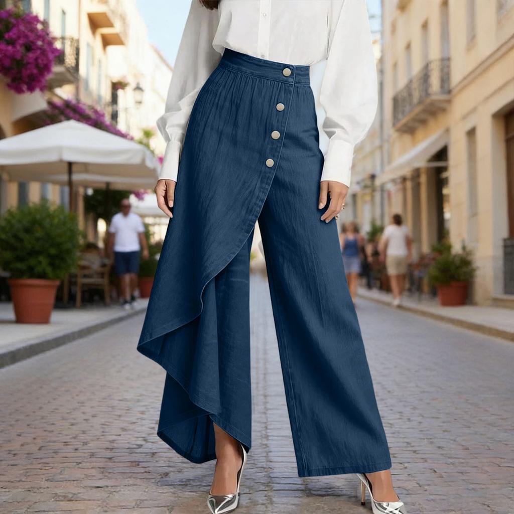 Dámske voľné a ležérne nohavice s vysokým pásom a rovnými nohavicami
