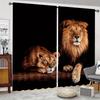 2PC Lion & Lioness Curtains - Majestic Wildlife Print Window Drapes for Living Room Bedroom Decor