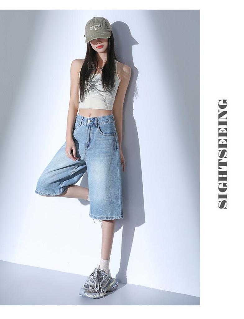 2025 Summer High Waist Denim Shorts - Women's Retro Hong Kong Style Fashion