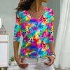 Colorful Butterfly Print Women Tshirts Ladies Tops Long Sleeve V-neck Pullover Femme T-shirts T Shirt For Women