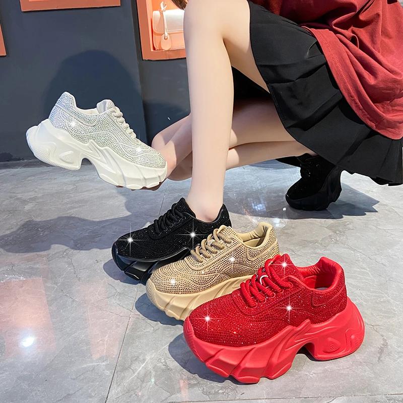 Shoes For Women  New Shiny Rhinestone Women'S Sneakers Shoes Autumn Korean Fashion Thick Sole Sports Shoes  De Mujer