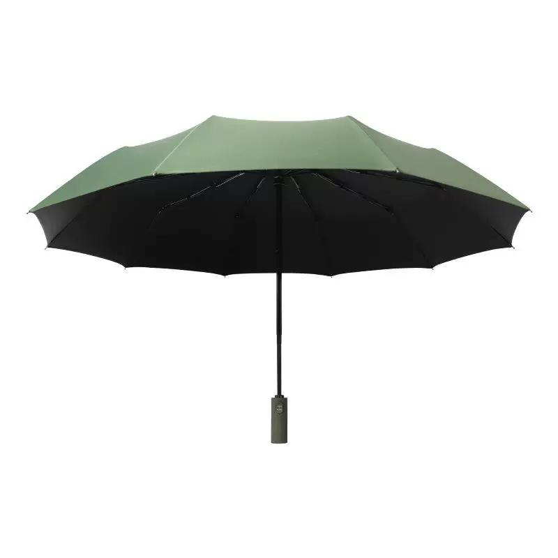 Fully Automatic Umbrella with 12 Ribs, Color-Matched Handle, Business Umbrella for Men, Large Reinforced Black Coating, Sun Protection