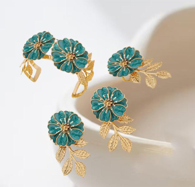 New fashion leaf flower stud ring bracelet sex trend temperament female