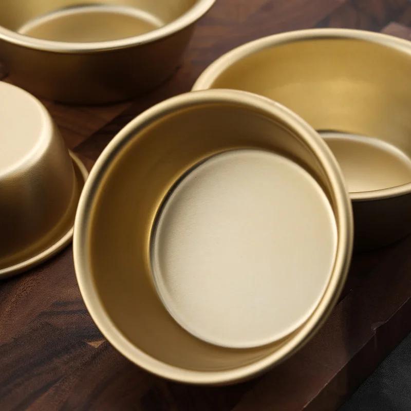 1Pc Gold Color Korean Traditional Aluminum Round Rice Bowl Wine Cup with Handle for Makgeolli Korean Wine Cup