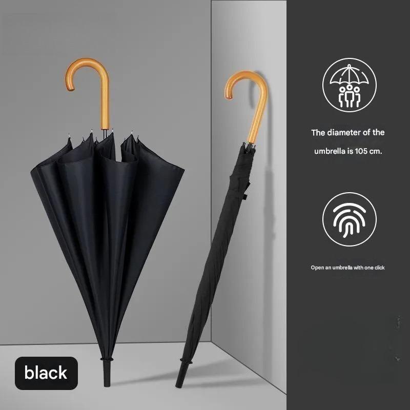 Semi-automatic Straight-handle Umbrella Reinforced Wind-resistant Solid Wood Curved Handle Long-handled Business Golf Umbrella
