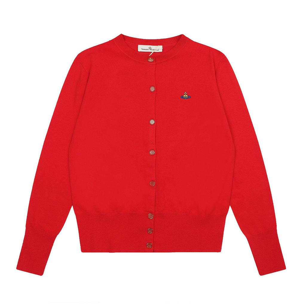 25SS Vivi Saturn Stickerei Schlanker Strickpullover mit Rüschenkragen - Koreanische Frühjahrs-/Herbstkollektion