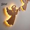 Christmas Fireplace Wall with Warm Lamp LED Wooden Angel Art 12Pcs Silhouette Light Festive Backlit