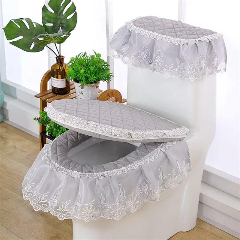 3 PCS/Set European Style Toilet Seat Cushion Bathroom Toilet Seat Cover Lace Home Toilet Seat Cover Fabric Toilet Cover