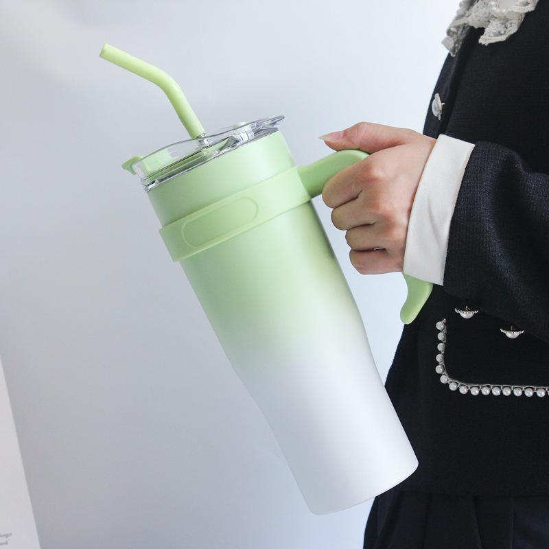 Women's Large-Capacity Stainless Steel Thermos with Handle and Straw