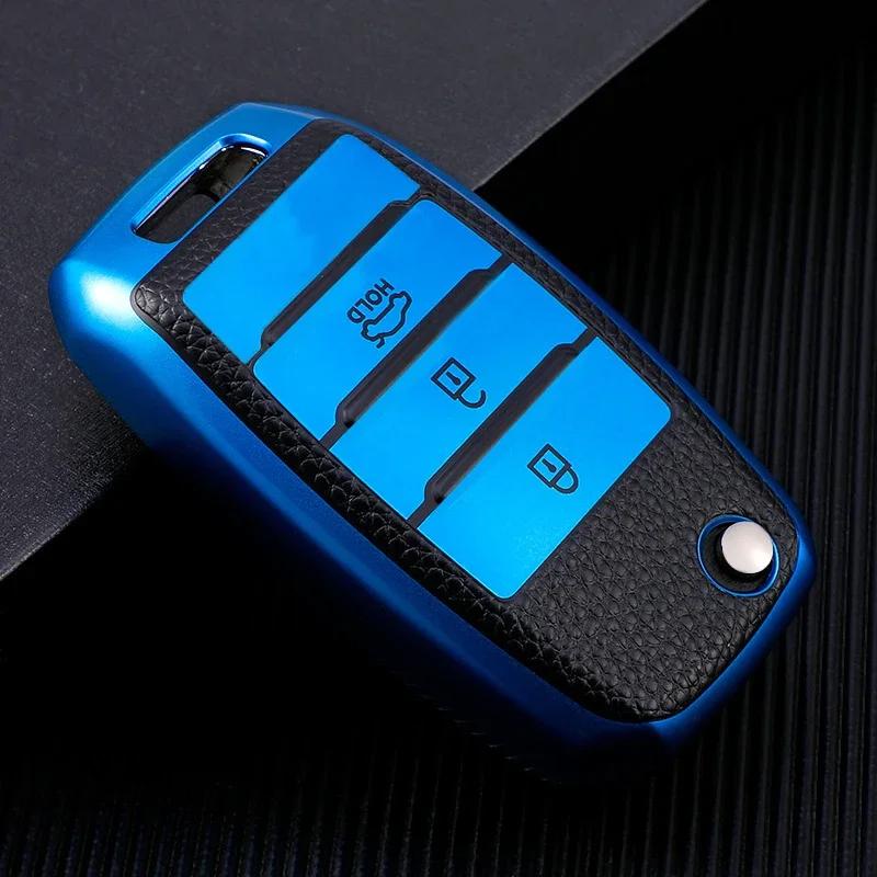 3 Buttons TPU+Leather Car Key Case For Kia Rio 3 K2 Ceed Cerato K3 Sportage 4 Picanto K5 Optima Sorento Forte Stinger 2017 2018
