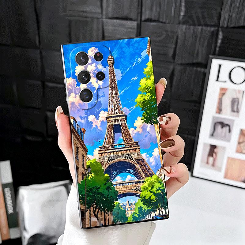 France Eiffel Tower Paris Soft Phone Case for Samsung Galaxy S26 S25 Edge S24 Ultra S23 Plus S22 S21 FE S20 Black Cover Back She