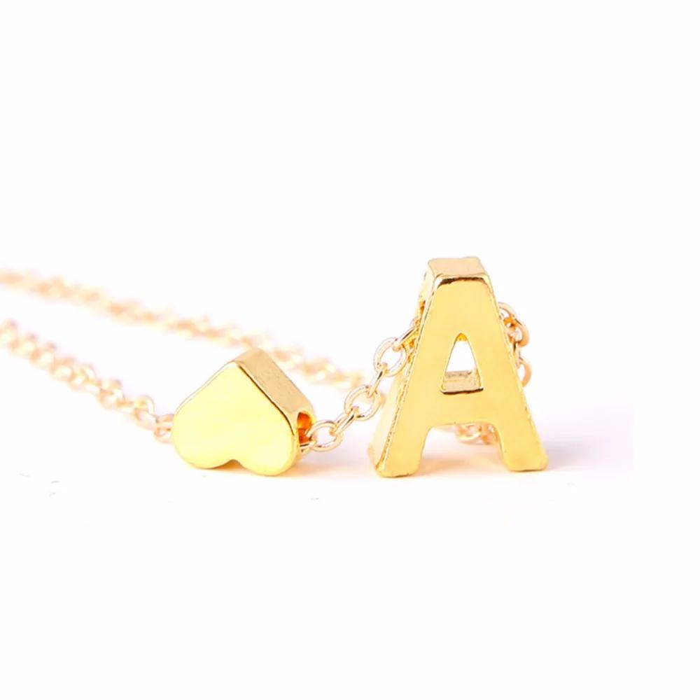 Fashion A-Z 26 Letters Initial Alphabet Heart Necklace Stainless Steel Heart Pendants Necklaces For Women