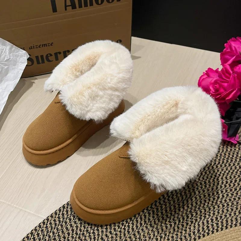 

Suede Shoes For Woman Chunky Booties Platform Round Toe Women s Snow Boots Ankle Boot Female Pu Stylish And Low Price Y2k 36