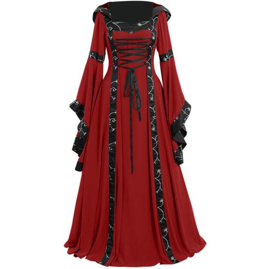 Abito Medievale Celtico da Donna con Lacci, Manica Lunga, Lunghezza Pavimento, Costume di Halloween
