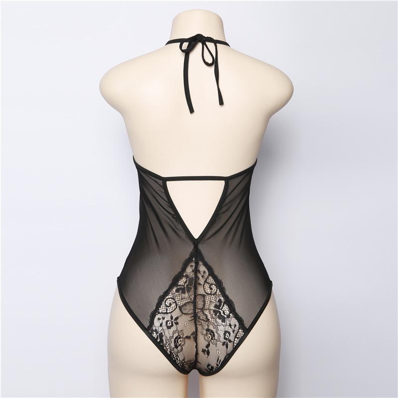 European and American erotic underwear sexy neck one-piece lace perspective underwear