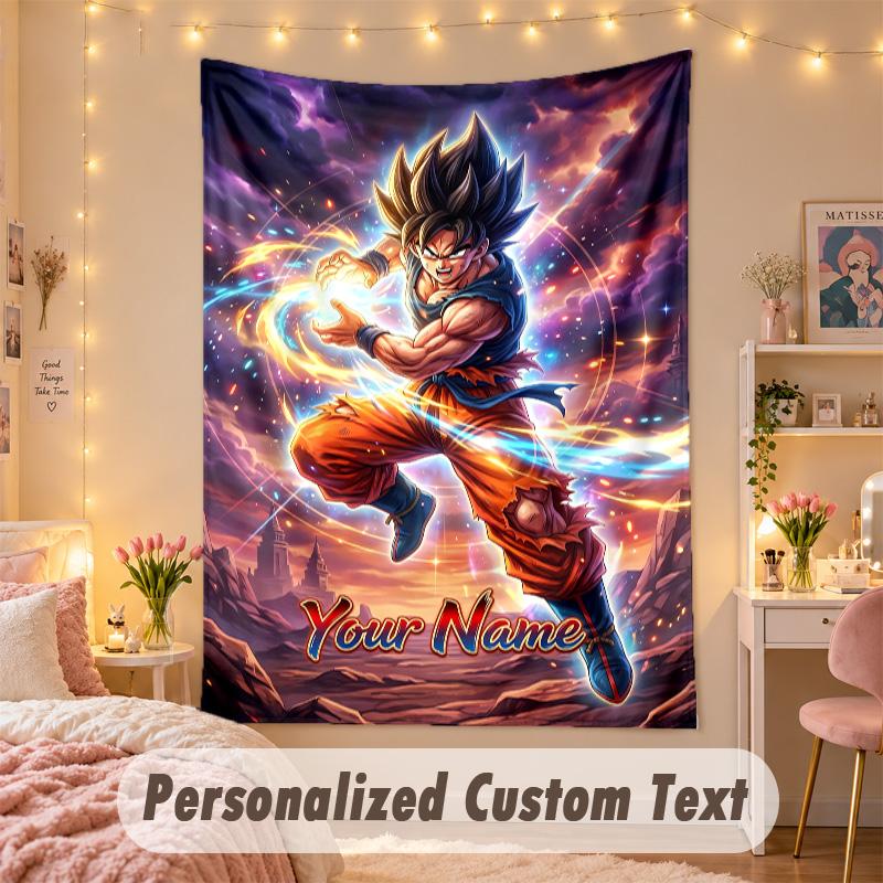 Custom Personalized Tapestry,Dragon Ball Print Custom Name Text Wall Art Hanging for Bedroom