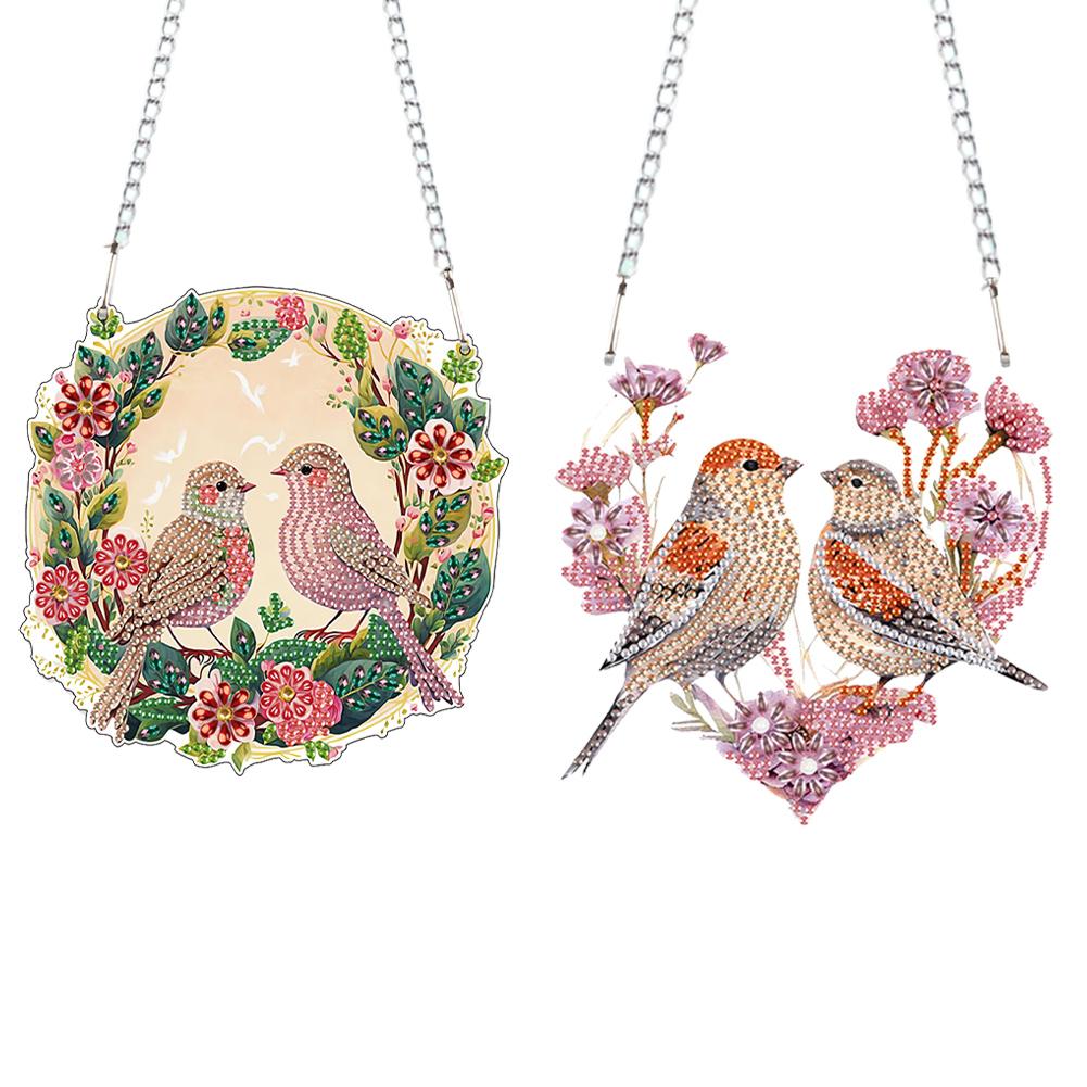 2pcs 2D Flat DIY Rhinestone Diamond Art Window Pendants Special Shape Diamond Painting Set Window Hanging Art for Home Decor